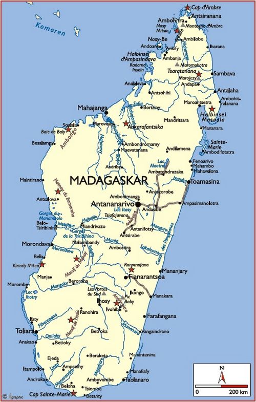 Madagaskarin matkakirja, edestakainen matka ja uiminen madagaskarilla