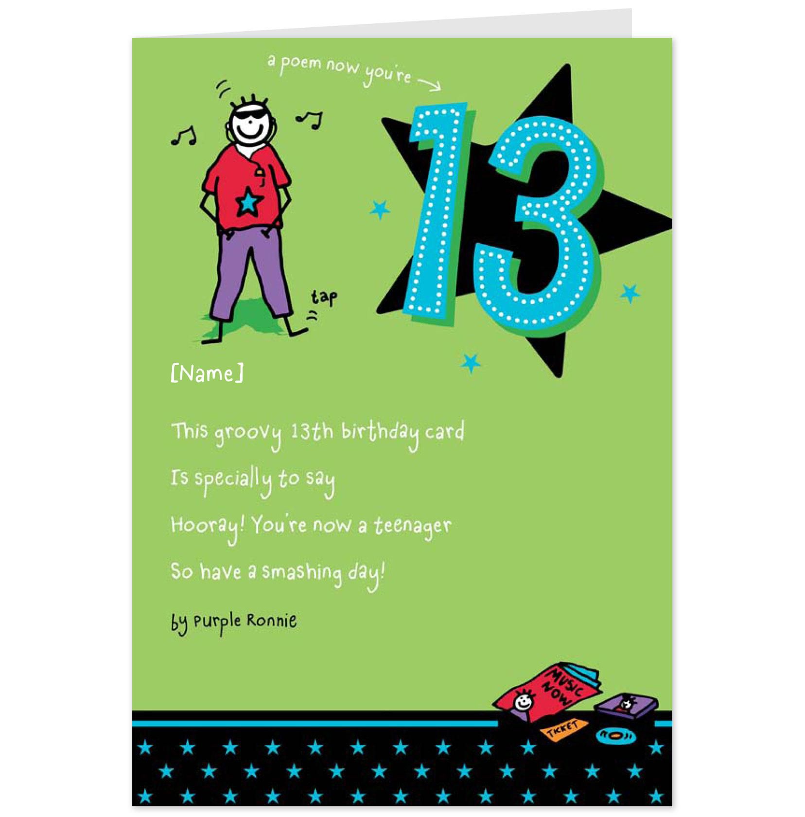 Birthday Card 13th Boy Free Printable